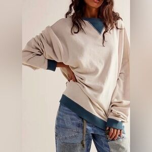Free People We The Free Classic Crew Colorblock Sweatshirt Tea S Oversized